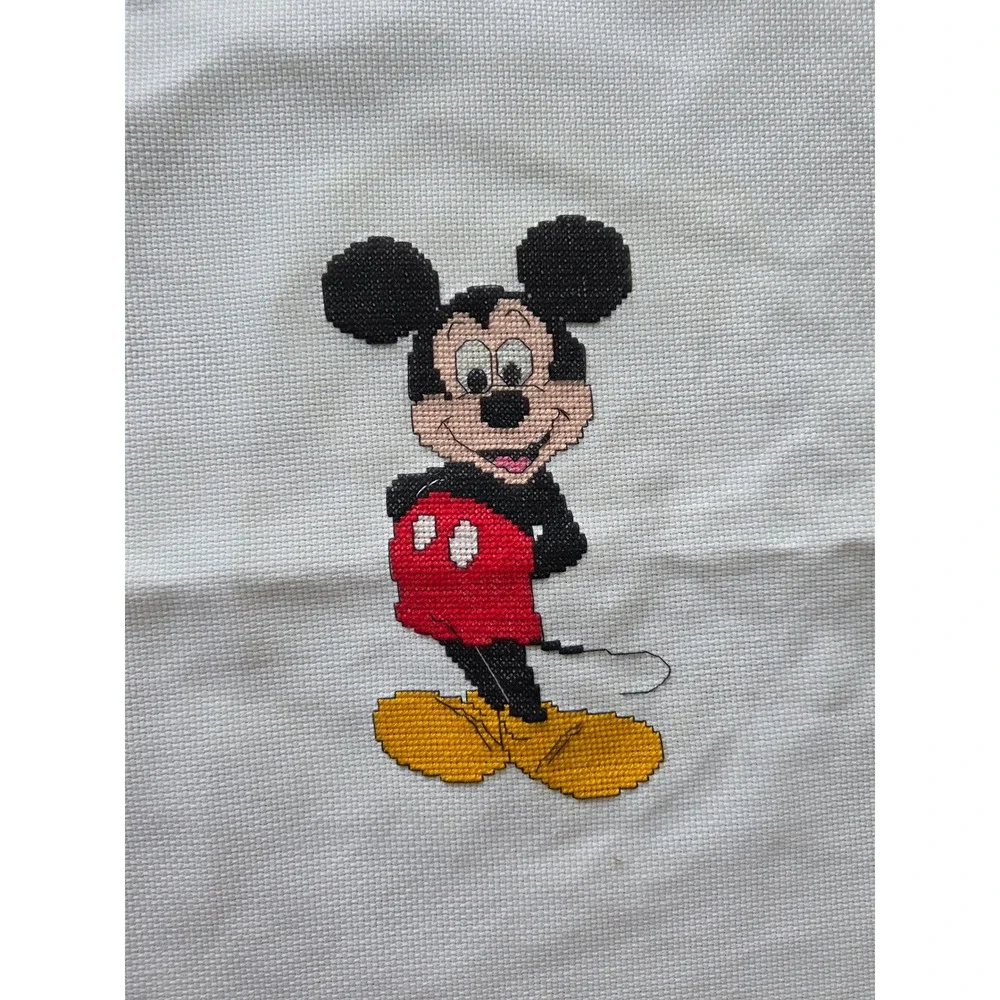 Vintage Disney Mickey Minnie Mouse Cross Stitch Set of 2 Finished, Unframed